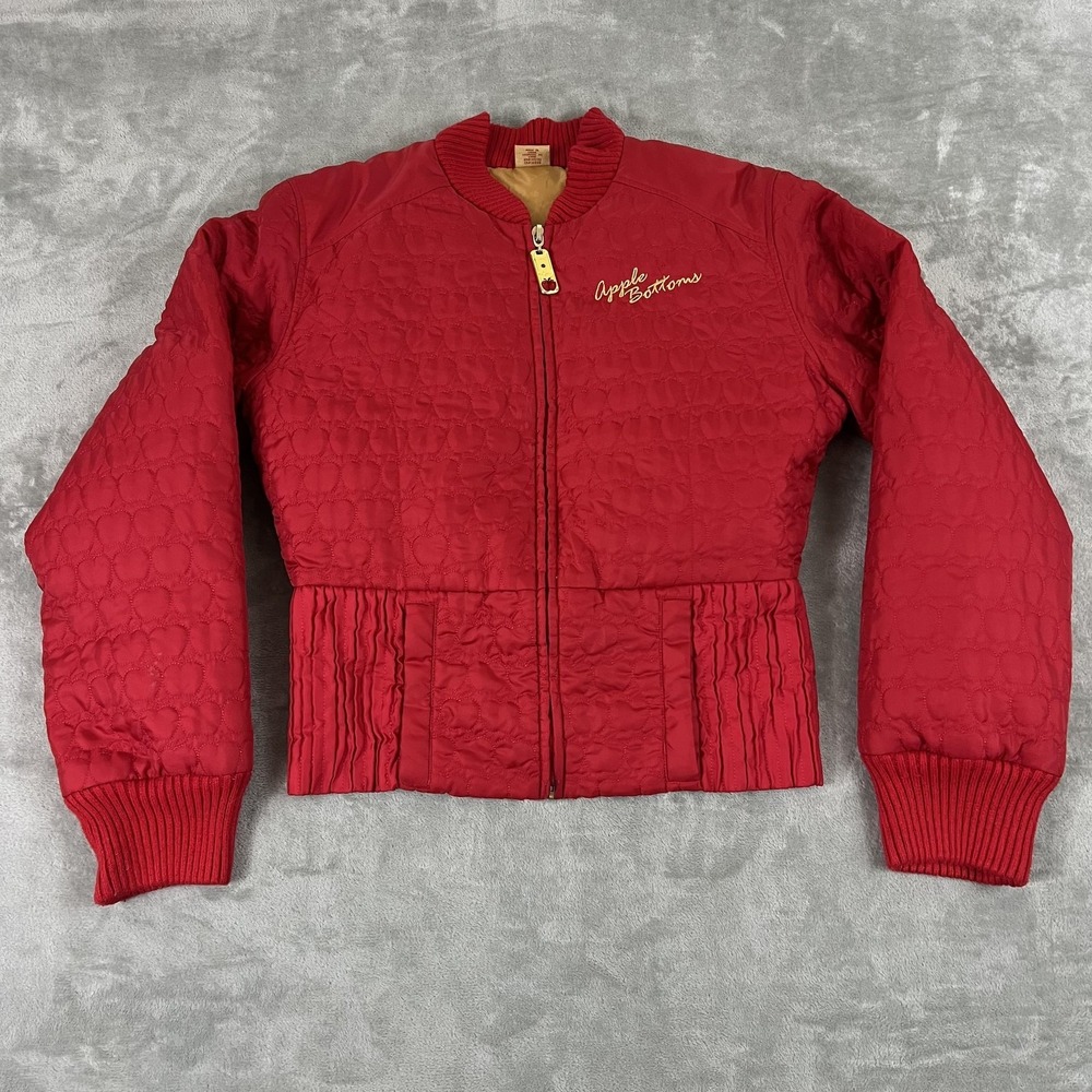 Apple Bottoms Jacket Womens Large Red Heart Quilted Down Bomber Logo Embroidery - Picture 2 of 12
